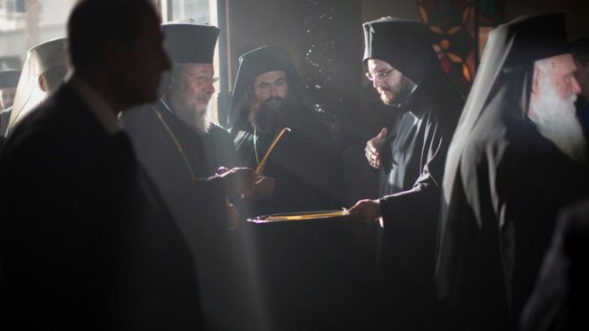 Orthodox priests taking part in the historic Holy and Great Council on Crete