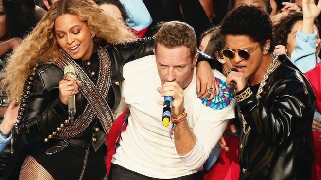 Beyonce, Chris Martin and Bruno Mars