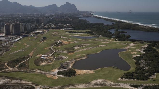 Aerial view of the Olympic Golf Course in Rio de Janeiro, Brazil