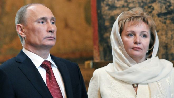 Russian President Vladimir Putin and his wife Lyudmila attending a service at Blagoveshchensky (the Annunciation) cathedral in Moscow’s Kremlin
