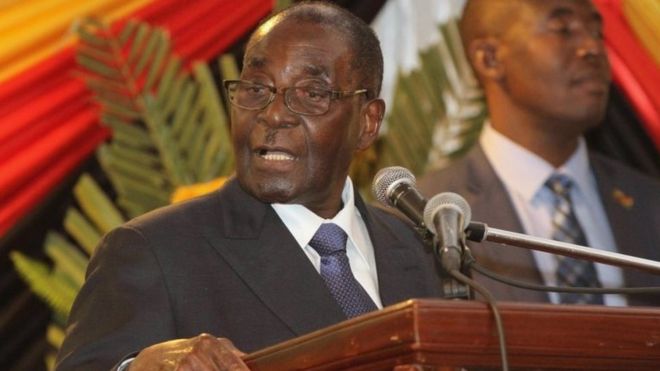 Zimbabwe's President Robert Mugabe gives the speech he intended to make at parliament on Tuesday, at a hotel in the Zimbabwean capital Harare on 15 September 2015.