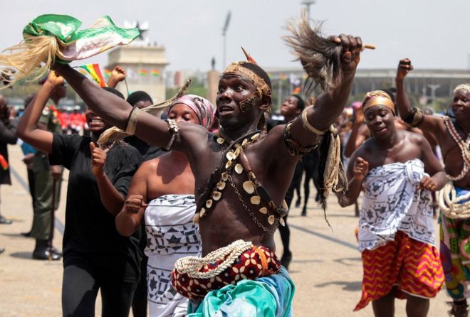 Performers dance during Ghana Independence Day celebrations in Accra, Ghana, 06 March 2017.