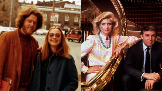 Bill and Hillary Clinton in Yale, 1972 / Donald and Ivana Trump in 1990