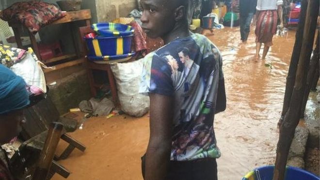 The floodwaters inside the community of Kroo Bay