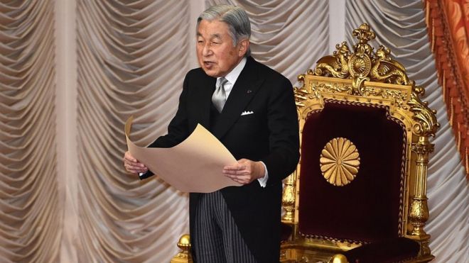 Japanese Emperor Akihito delivers a speech during the opening ceremony of a 150-day ordinary Diet session in Tokyo on January 4, 2016.