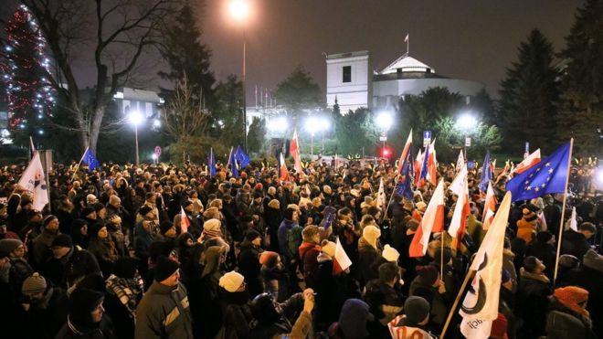 Demonstration in front of parliament in Warsaw, Poland, 17 December 2017