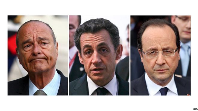 Presidents Chirac, Sarkozy and Hollande