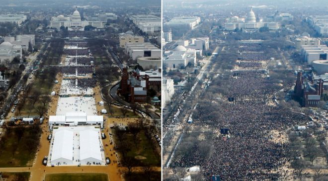 Fotos aéreas de la toma de posesión de Donald Trump y Barack Obama