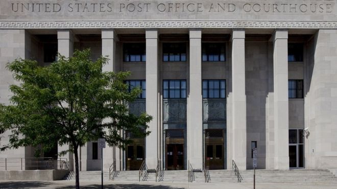 UNITED STATES - JULY 29: Exterior view of Federal Building and U.S. Courthouse, Binghamton, New York (Photo by Carol M. Highsmith/Buyenlarge/Getty Images)