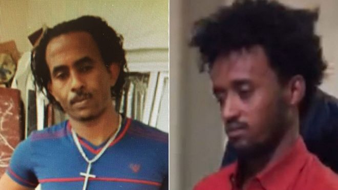 Left: An image of the man believed to be Mered Medhanie previously released by the UK National Crime Agency; Right: the man extradited to Italy