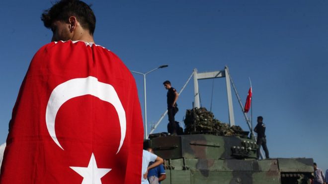 Protesta durante el intento de golpe de estado en Turquí­a