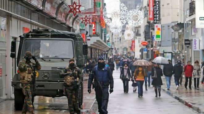 Military and police on the streets of Brussels