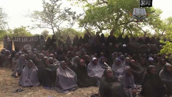 -In this file photo taken from video released by Nigeria"s Boko Haram terrorist network, Monday May 12, 2014, shows missing girls abducted from the northeastern town of Chibok.
