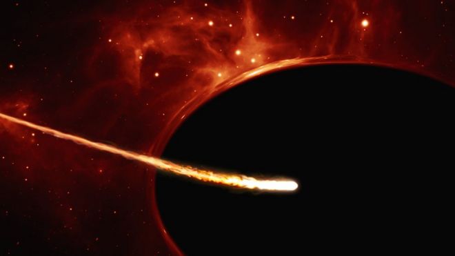 Representação de destruição de estrela por buraco negro