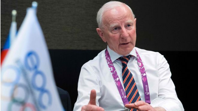 Patrick Hickey of Ireland speaking during an interview at the 2015 European Games in Baku (June 2015)