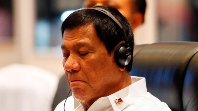 Philippines President Rodrigo Duterte attends a plenary session at the Asean summit in Vientiane, Laos 6 September.