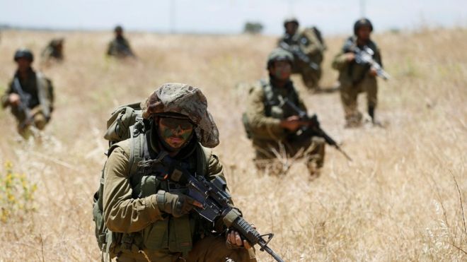 Israeli soldiers on a training exercise in the Golan Heights in June 2016