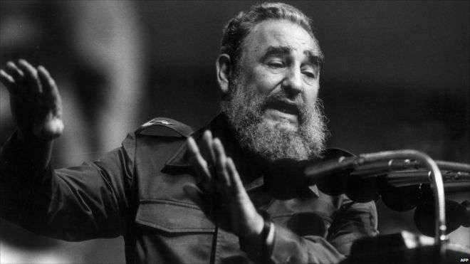 Cuban President Fidel Castro addresses the Confederation of Cuban Workers union (CTC) 28 January 1990 in Havana