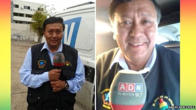 Image caption Jorge Ledezma wore a vest with the motto &quot;The sea belongs to Bolivia&quot; on his trip to Chile - _82055455_8571545b-ae34-4970-ba18-d486372bbc04