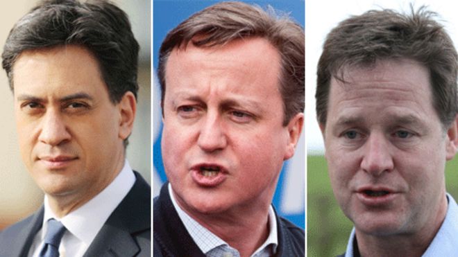 Ed Miliband, David Cameron and Nick Clegg