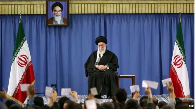Ayatollah Ali Khamenei at a meeting of religious poets