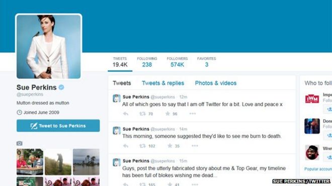 Sue Perkins' Twitter feed