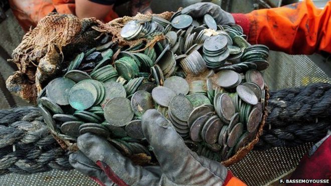 Silver coins from salvage of City of Cairo
