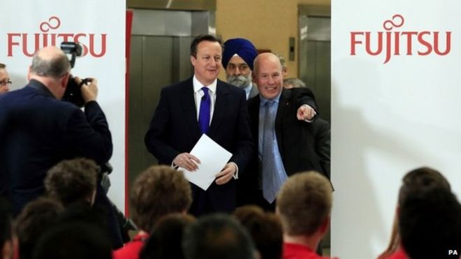 David Cameron on a visit to a Fujitsu factory