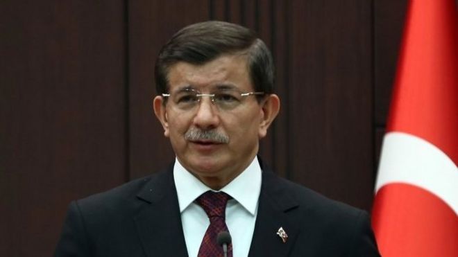 Turkish Prime Minister Ahmet Davutoglu holds a joint press conference with his Pakistani counterpart at the Prime Ministry office at Cankaya Palace on April 3, 2015 in Ankara.