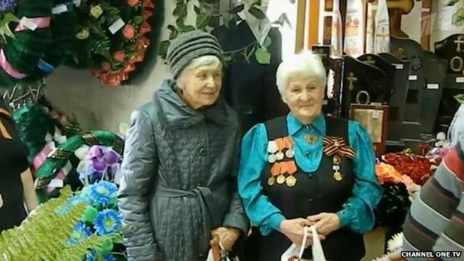 Two of the women at the funeral home tea party