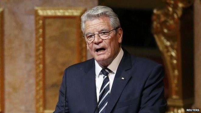 German President Joachim Gauck speaks in Berlin. Photo: 23 April 2015