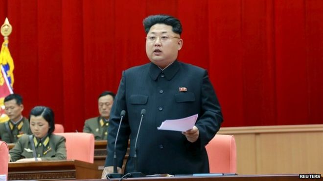 North Korean leader Kim Jong-un speaks during the 5th meeting of training officers of the Korean People's Army in this undated photo released by North Korea's Korean Central News Agency (KCNA) in Pyongyang 26 April 2015
