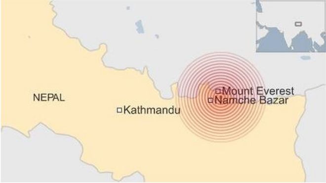 map showing quake epicentre - Namche Bazar - 12 May 2015