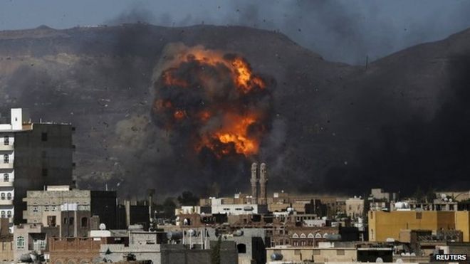 Air strike on a military site controlled by the Houthi rebel movement in Sanaa, Yemen (12 May 2015)