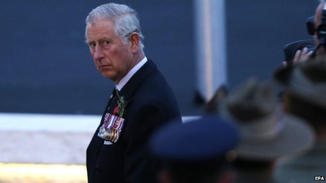 Prince Charles at ANZAC Cove in commemoration of the Gallipoli War on the Gallipoli peninsula, Turkey, early 25 April 2015