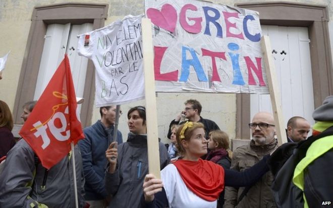 BBC reports that the plan to reduce the teaching of Ancient Greek and Latin in France have been among the most disputed proposals.