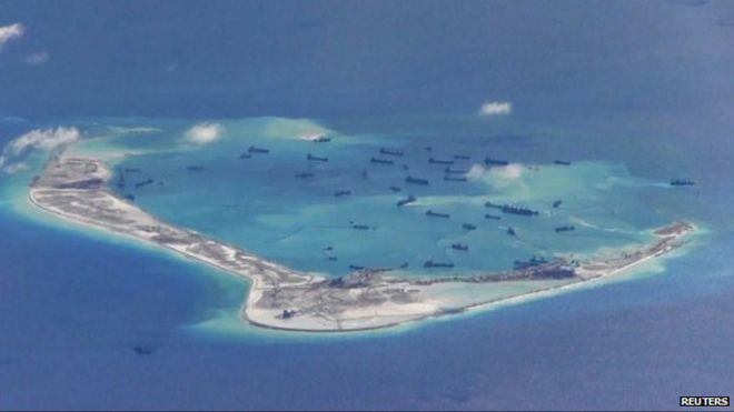 US Navy photo purportedly showing Chinese dredging vessels