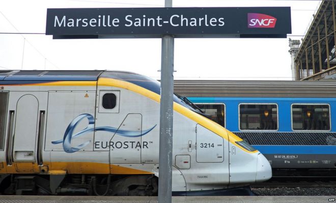 Eurostar train pulls in to Marseille