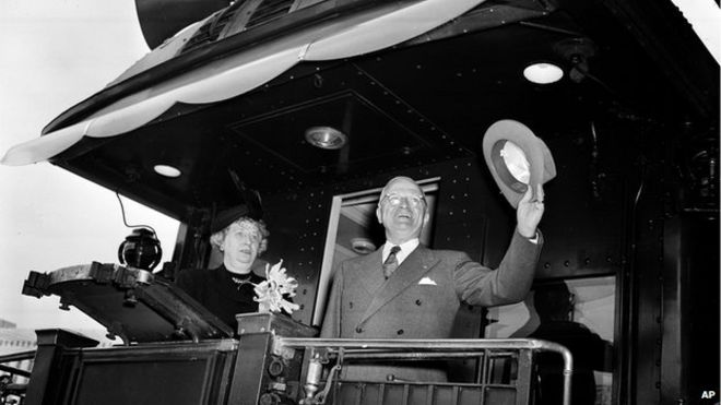 Mr and Mrs Truman on "Magellan" train