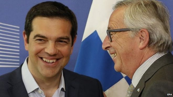 Alexis Tsipras and European Commission chief Jean-Claude Juncker