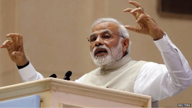 PM Narendra Modi speaks at an event in Delhi in this February 15, 2015 file photo