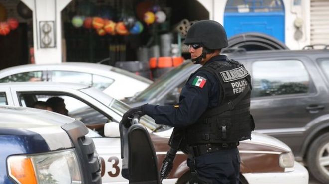 A federal police officer on patrol in Chilapa