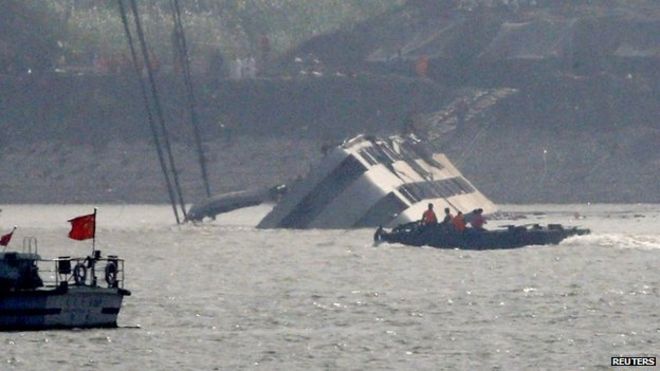 Rescue workers right the Eastern Star (5 June 2015)