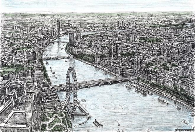 The Houses of Parliament and the London Eye, by Stephen Wiltshire