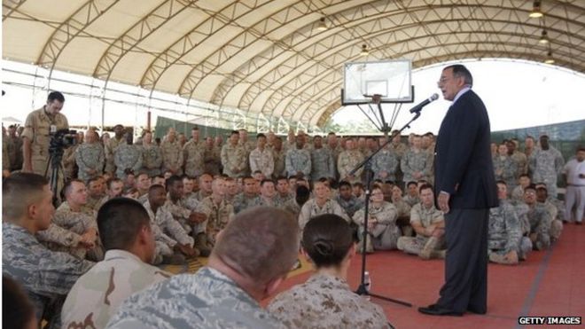 US Secretary of Defence Leon Panetta visits Camp Lemonnier in Dijbouti in 2011