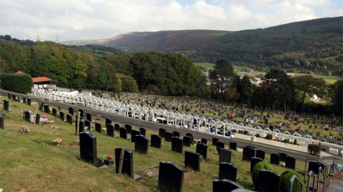 The graves of the victims of the Aberfan disaster in the village