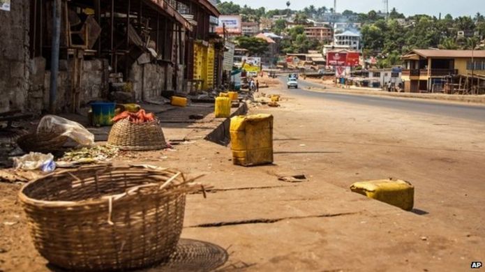 A usually busy street deserted during lockdown in Sierra Leone