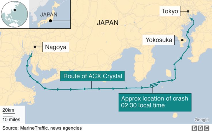 Map showing location of USS Fitzgerald crash - 17 June 2017