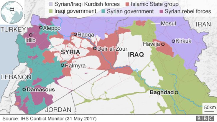 Map showing control of Iraq and Syria (31 May 2017)