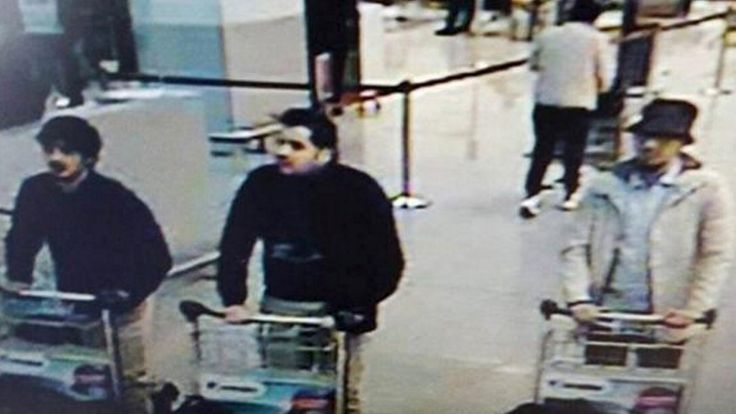 CCTV shows suspects in Brussels airport attack on March 22, 2016